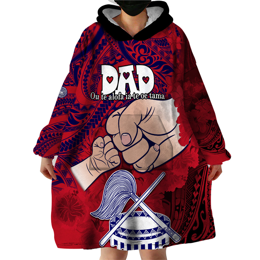 Personalised Fathers Day Polynesian Islands American Samoa Wearable Blanket Hoodie Dad Ou Te Alofa Ia Te Oe Tama - Polynesian Flowers Tribal - Wonder Print Shop
