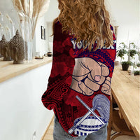 Personalised Dads Day American Samoa Women Casual Shirt Dad Ou Te Alofa Ia Te Oe Tama - Polynesian Flowers Tribal - Wonder Print Shop