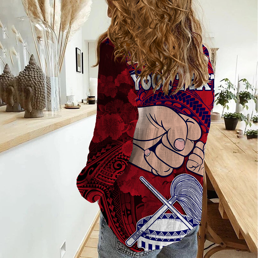 Personalised Fathers Day Polynesian Islands American Samoa Women Casual Shirt Dad Ou Te Alofa Ia Te Oe Tama - Polynesian Flowers Tribal - Wonder Print Shop