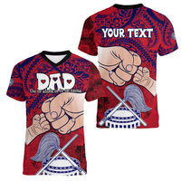 Personalised Dads Day American Samoa Women V Neck T Shirt Dad Ou Te Alofa Ia Te Oe Tama - Polynesian Flowers Tribal - Wonder Print Shop