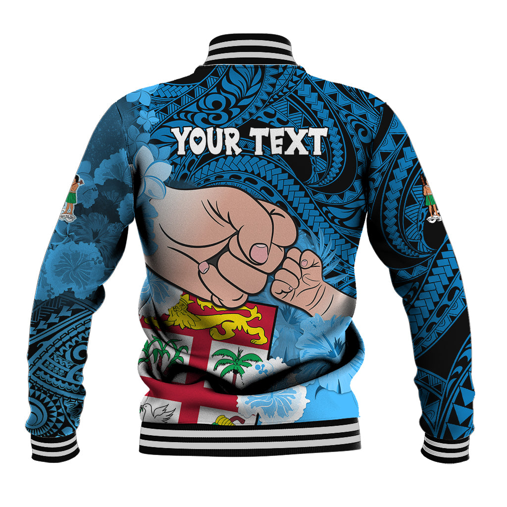 Personalised Fathers Day Polynesian Islands Fiji Baseball Jacket Dad Au Lomani Iko - Polynesian Flowers Tribal LT9 - Wonder Print Shop