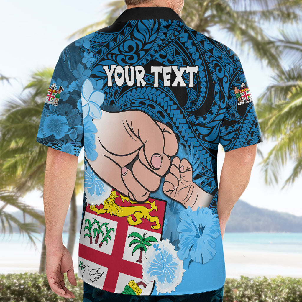 Personalised Fathers Day Polynesian Islands Fiji Hawaiian Shirt Dad Au Lomani Iko - Polynesian Flowers Tribal - Wonder Print Shop