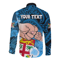 Personalised Dads Day Fiji Long Sleeve Button Shirt Dad Au Lomani Iko - Polynesian Flowers Tribal - Wonder Print Shop