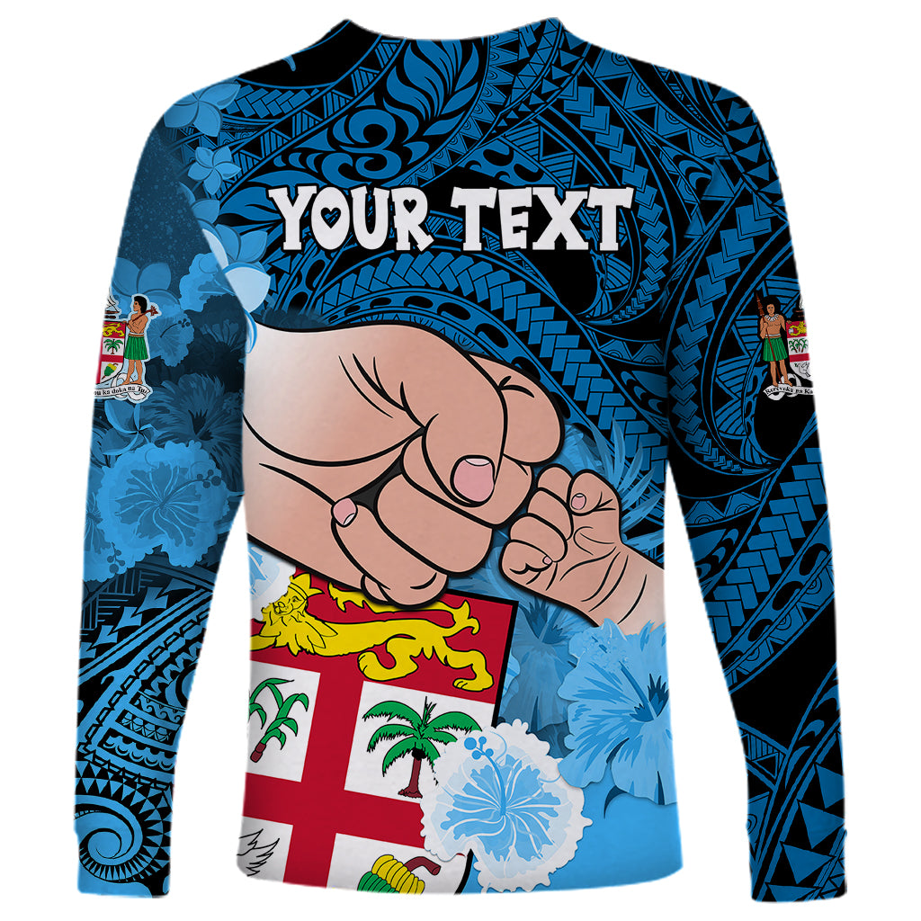 Personalised Dads Day Fiji Long Sleeve Shirt Dad Au Lomani Iko - Polynesian Flowers Tribal - Wonder Print Shop
