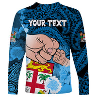 Personalised Fathers Day Polynesian Islands Fiji Long Sleeve Shirt Dad Au Lomani Iko - Polynesian Flowers Tribal - Wonder Print Shop