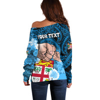 Personalised Dads Day Fiji Off Shoulder Sweater Dad Au Lomani Iko - Polynesian Flowers Tribal - Wonder Print Shop