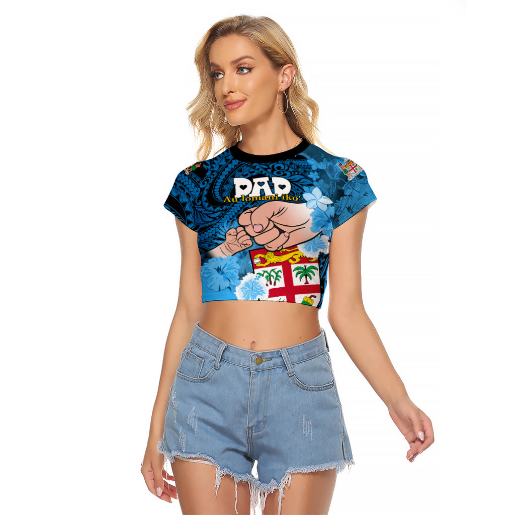Personalised Fathers Day Polynesian Islands Fiji Raglan Cropped T Shirt Dad Au Lomani Iko - Polynesian Flowers Tribal - Wonder Print Shop