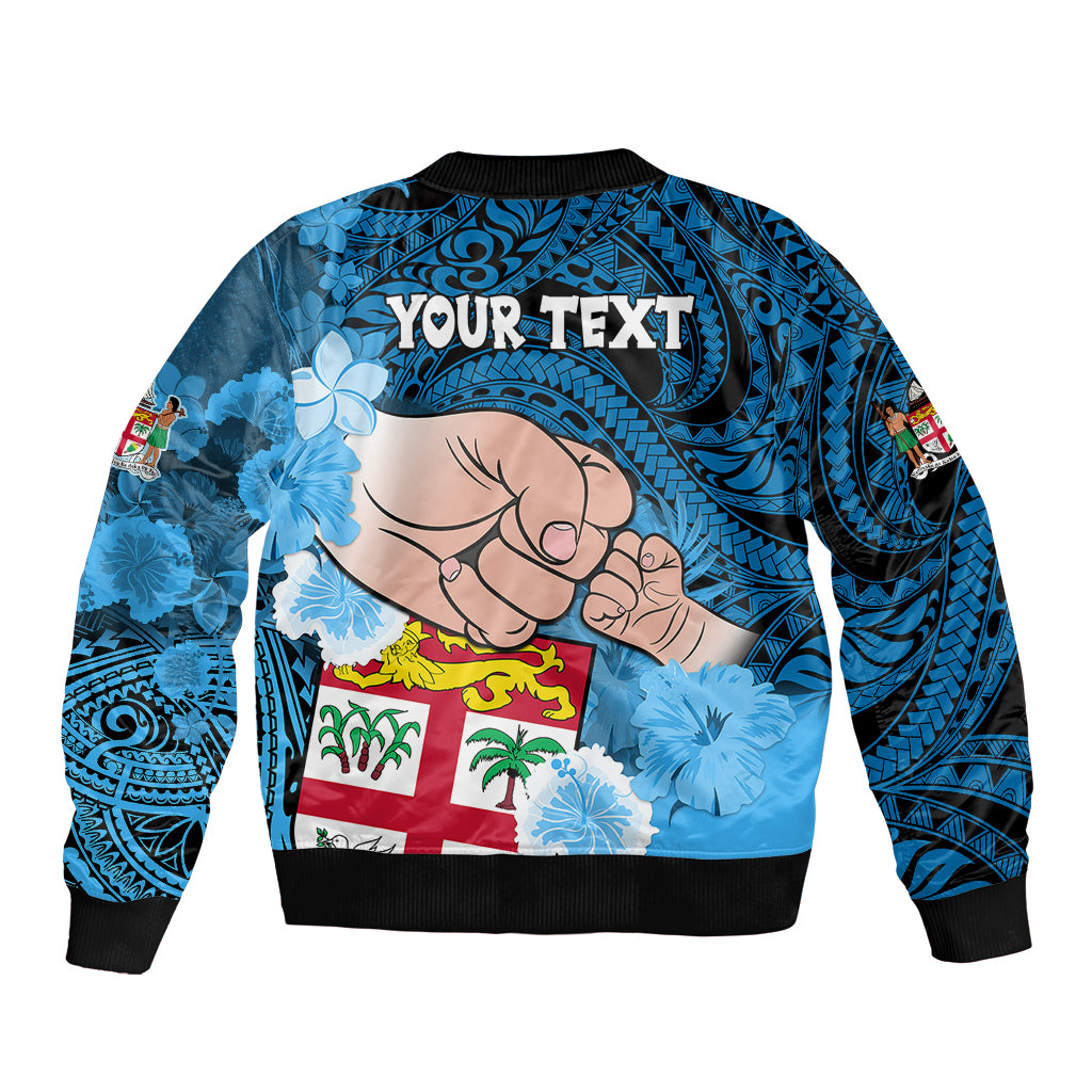 Personalised Fathers Day Polynesian Islands Fiji Sleeve Zip Bomber Jacket Dad Au Lomani Iko - Polynesian Flowers Tribal - Wonder Print Shop