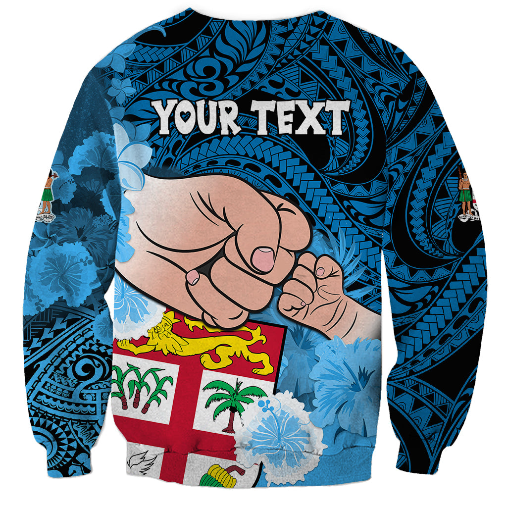 Personalised Fathers Day Polynesian Islands Fiji Sweatshirt Dad Au Lomani Iko - Polynesian Flowers Tribal - Wonder Print Shop