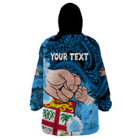 Personalised Dads Day Fiji Wearable Blanket Hoodie Dad Au Lomani Iko - Polynesian Flowers Tribal - Wonder Print Shop