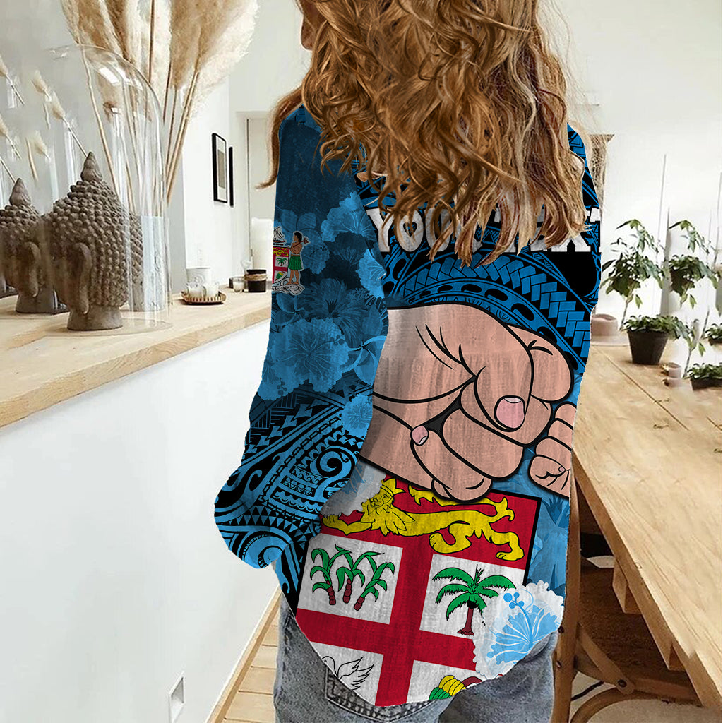 Personalised Dads Day Fiji Women Casual Shirt Dad Au Lomani Iko - Polynesian Flowers Tribal - Wonder Print Shop