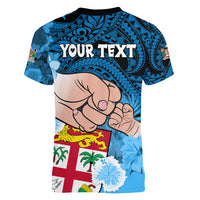 Personalised Fathers Day Polynesian Islands Fiji Women V Neck T Shirt Dad Au Lomani Iko - Polynesian Flowers Tribal - Wonder Print Shop