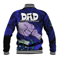 Dads Day Samoa Baseball Jacket Dad Ou Te Alofa Ia Te Oe Tama - Blue Polynesian Flowers Tribal LT9 - Wonder Print Shop