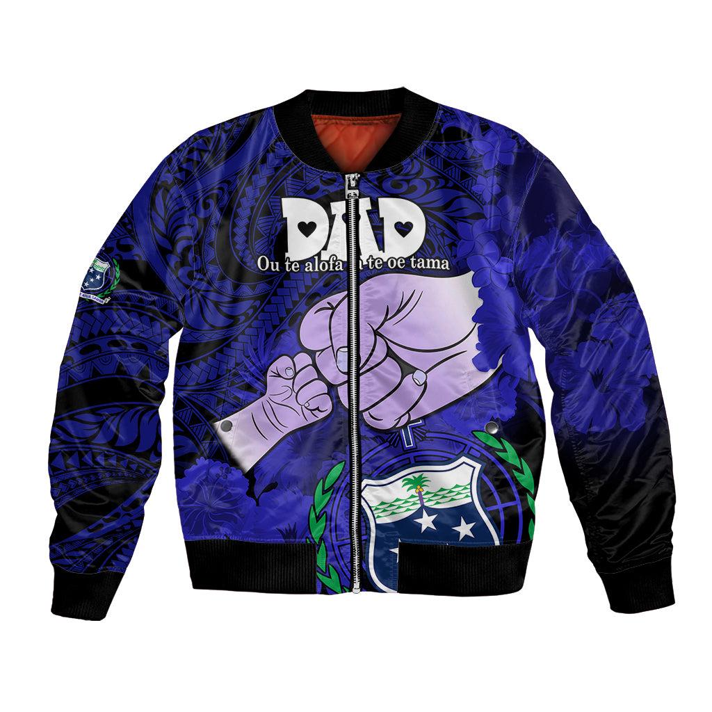 Dads Day Samoa Bomber Jacket Dad Ou Te Alofa Ia Te Oe Tama - Blue Polynesian Flowers Tribal LT9 - Wonder Print Shop