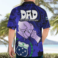 Dads Day Samoa Hawaiian Shirt Dad Ou Te Alofa Ia Te Oe Tama - Blue Polynesian Flowers Tribal - Wonder Print Shop