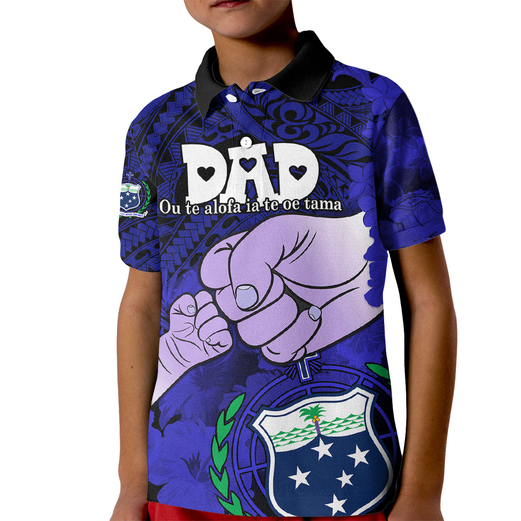 Fathers Day Polynesian Islands Samoa Kid Polo Shirt Dad Ou Te Alofa Ia Te Oe Tama - Blue Polynesian Flowers Tribal - Wonder Print Shop