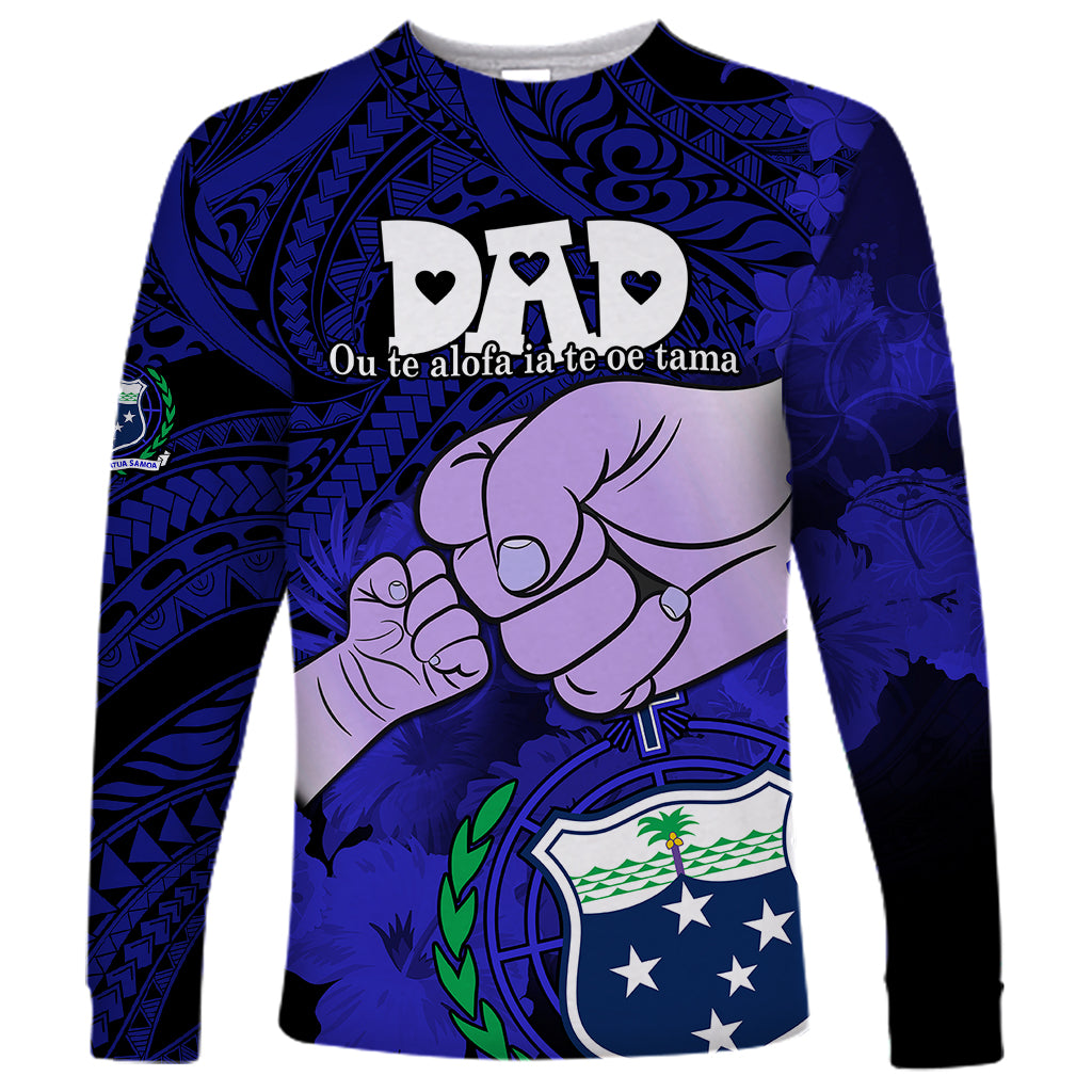 Dads Day Samoa Long Sleeve Shirt Dad Ou Te Alofa Ia Te Oe Tama - Blue Polynesian Flowers Tribal - Wonder Print Shop