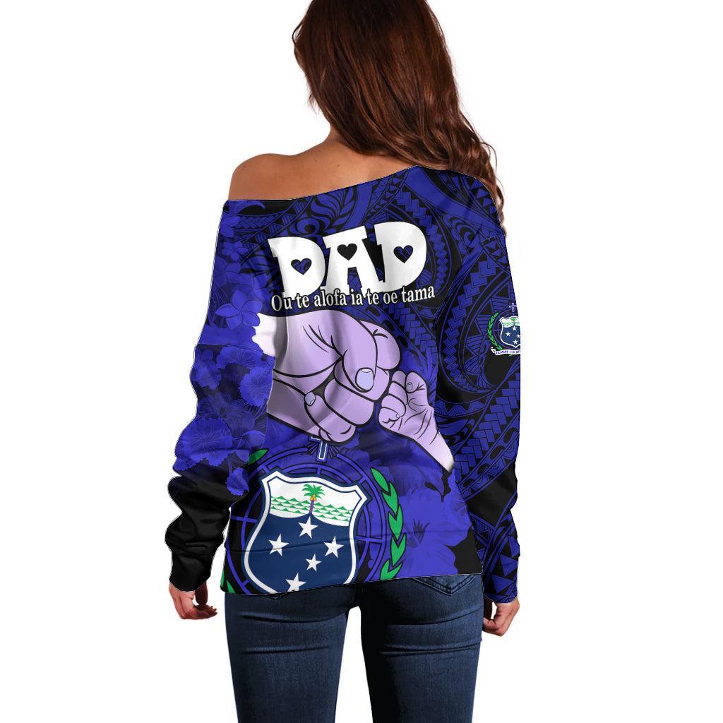 Dads Day Samoa Off Shoulder Sweater Dad Ou Te Alofa Ia Te Oe Tama - Blue Polynesian Flowers Tribal - Wonder Print Shop