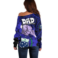 Dads Day Samoa Off Shoulder Sweater Dad Ou Te Alofa Ia Te Oe Tama - Blue Polynesian Flowers Tribal - Wonder Print Shop