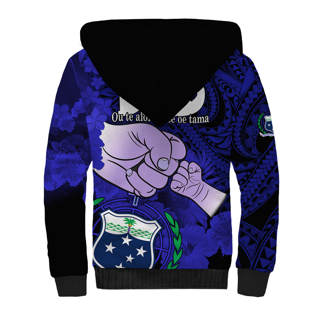 Dads Day Samoa Sherpa Hoodie Dad Ou Te Alofa Ia Te Oe Tama - Blue Polynesian Flowers Tribal - Wonder Print Shop