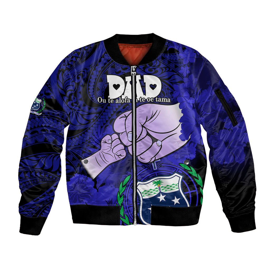 Dads Day Samoa Sleeve Zip Bomber Jacket Dad Ou Te Alofa Ia Te Oe Tama - Blue Polynesian Flowers Tribal - Wonder Print Shop