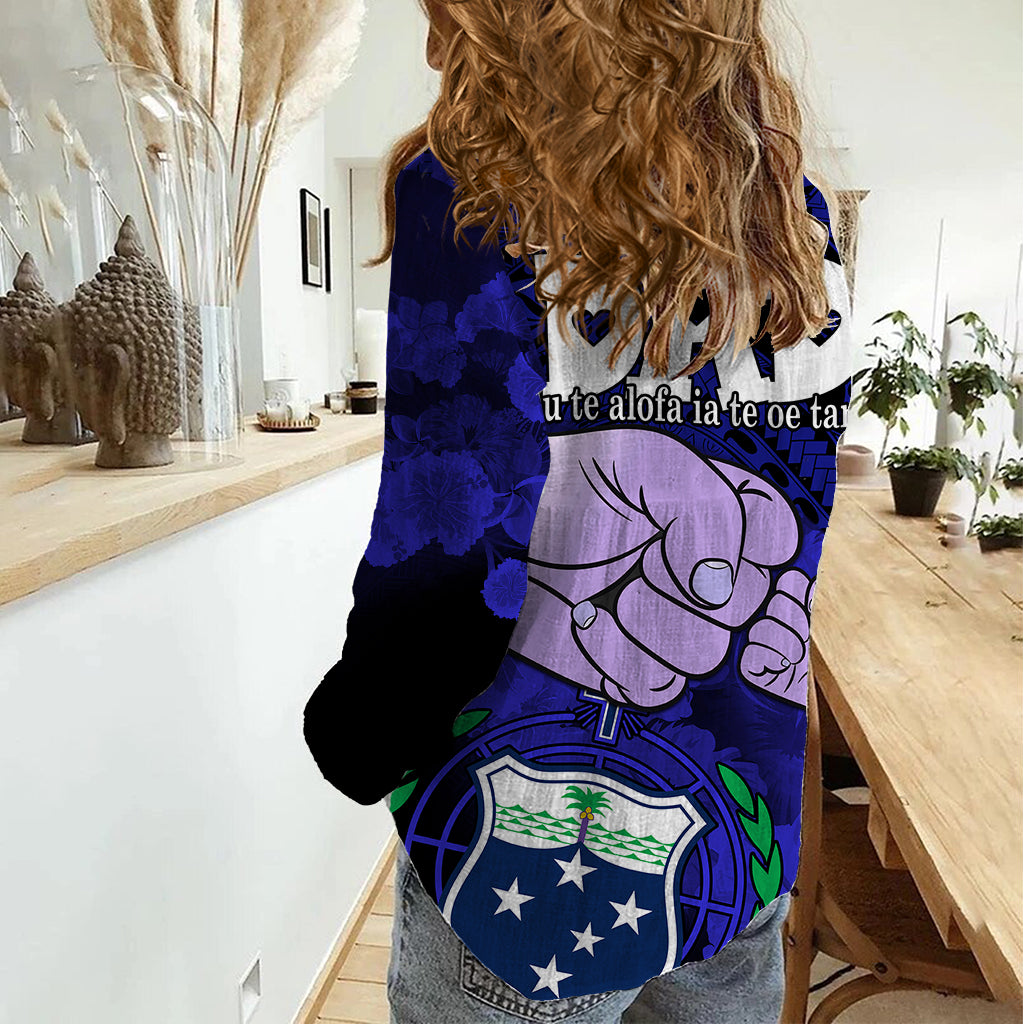 Dads Day Samoa Women Casual Shirt Dad Ou Te Alofa Ia Te Oe Tama - Blue Polynesian Flowers Tribal - Wonder Print Shop