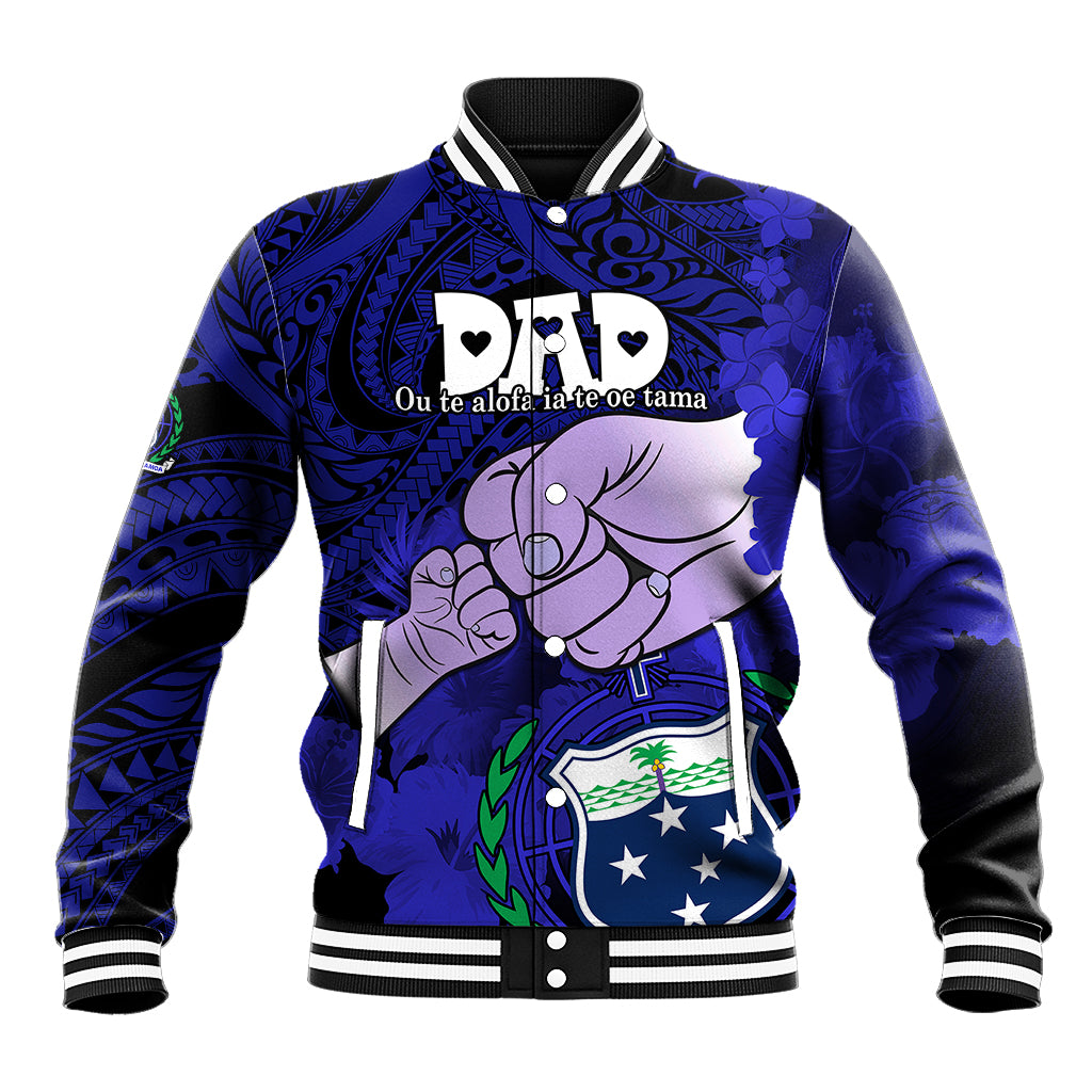 Personalised Dads Day Samoa Baseball Jacket Dad Ou Te Alofa Ia Te Oe Tama - Blue Polynesian Flowers Tribal LT9 - Wonder Print Shop