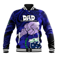 Personalised Dads Day Samoa Baseball Jacket Dad Ou Te Alofa Ia Te Oe Tama - Blue Polynesian Flowers Tribal LT9 - Wonder Print Shop