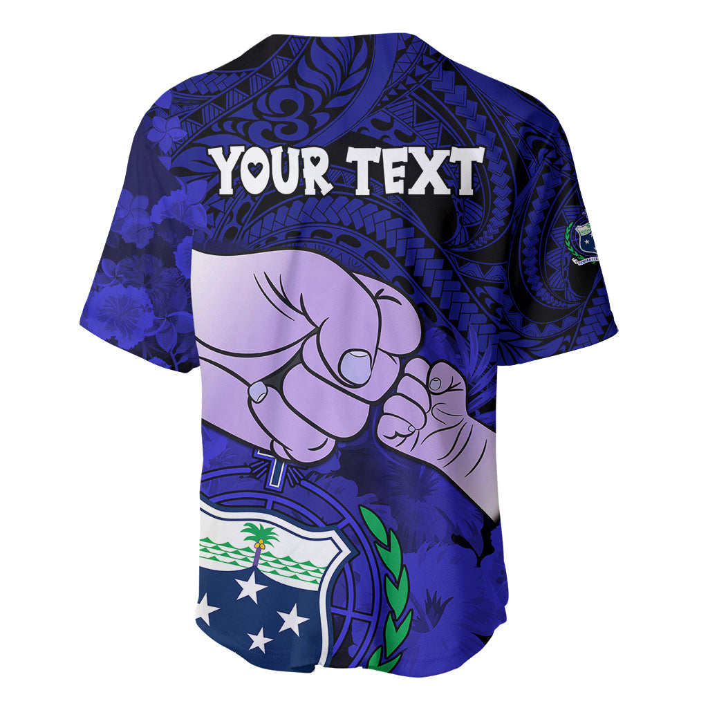 Personalised Dads Day Samoa Baseball Jersey Dad Ou Te Alofa Ia Te Oe Tama - Blue Polynesian Flowers Tribal LT9 - Wonder Print Shop