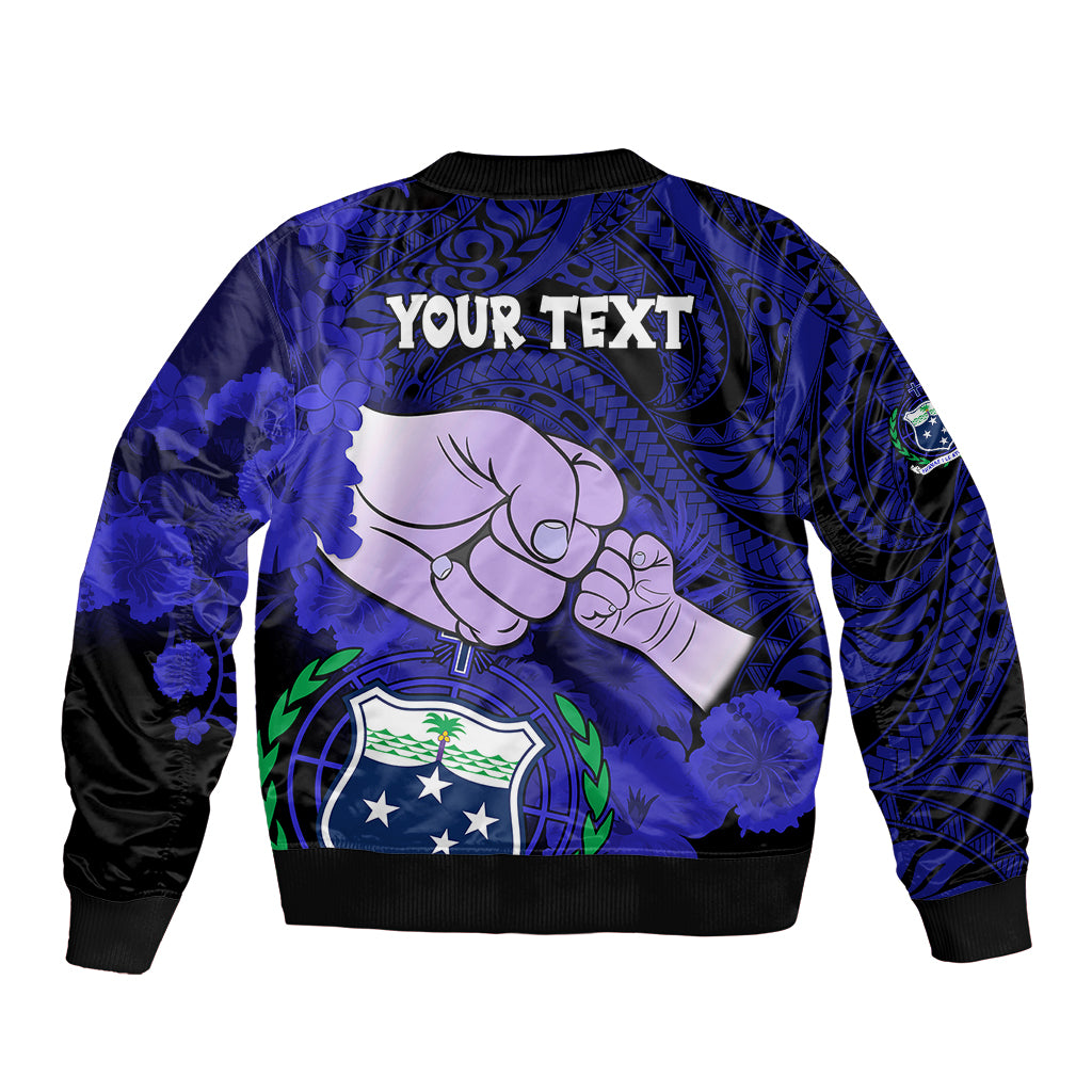 Personalised Fathers Day Polynesian Islands Samoa Bomber Jacket Dad Ou Te Alofa Ia Te Oe Tama - Blue Polynesian Flowers Tribal LT9 - Wonder Print Shop