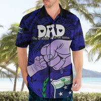 Personalised Dads Day Samoa Hawaiian Shirt Dad Ou Te Alofa Ia Te Oe Tama - Blue Polynesian Flowers Tribal - Wonder Print Shop