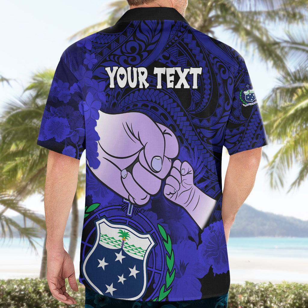Personalised Dads Day Samoa Hawaiian Shirt Dad Ou Te Alofa Ia Te Oe Tama - Blue Polynesian Flowers Tribal - Wonder Print Shop