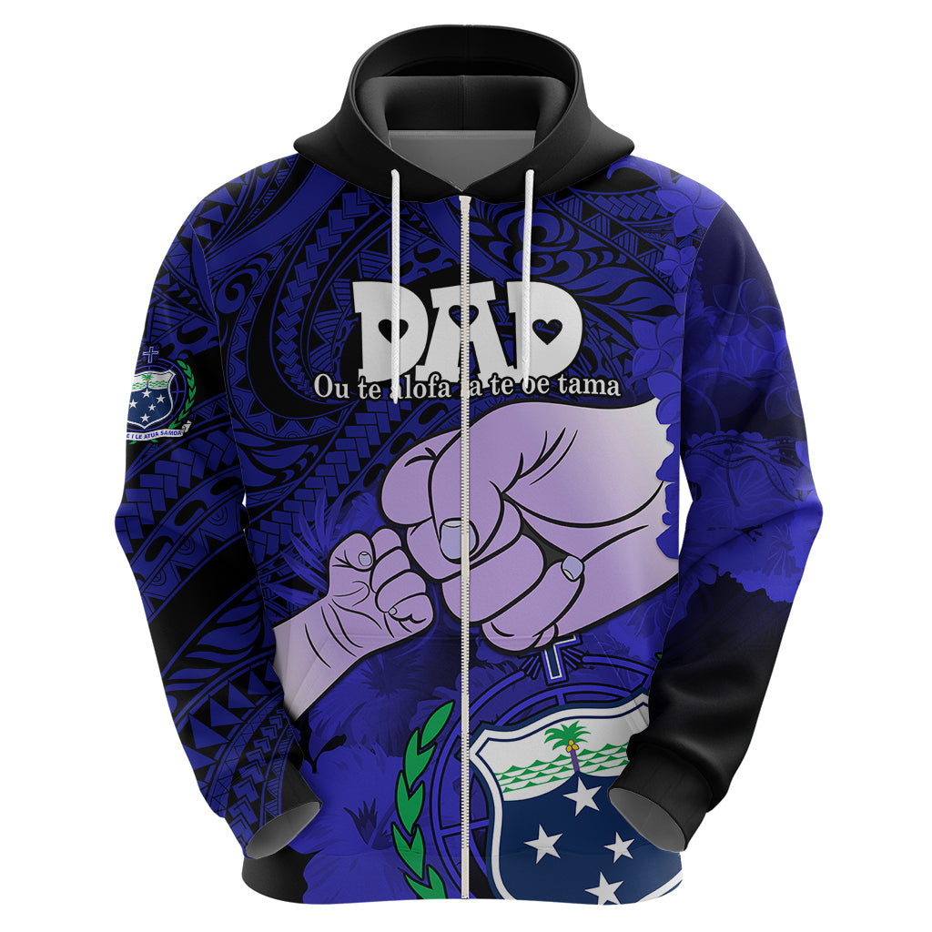 Personalised Fathers Day Polynesian Islands Samoa Hoodie Dad Ou Te Alofa Ia Te Oe Tama - Blue Polynesian Flowers Tribal - Wonder Print Shop