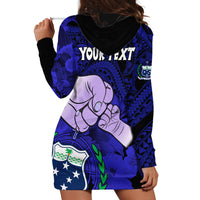 Personalised Dads Day Samoa Hoodie Dress Dad Ou Te Alofa Ia Te Oe Tama - Blue Polynesian Flowers Tribal - Wonder Print Shop