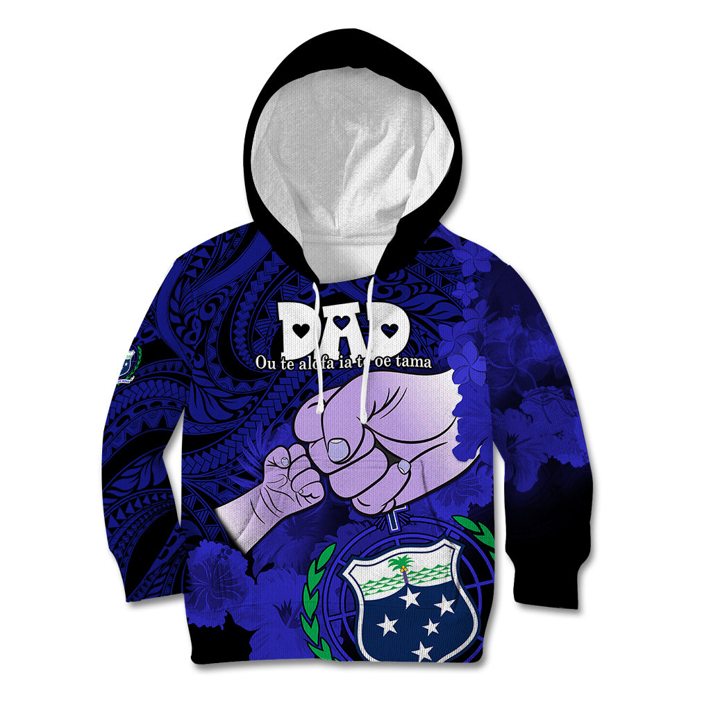 Personalised Fathers Day Polynesian Islands Samoa Kid Hoodie Dad Ou Te Alofa Ia Te Oe Tama - Blue Polynesian Flowers Tribal - Wonder Print Shop