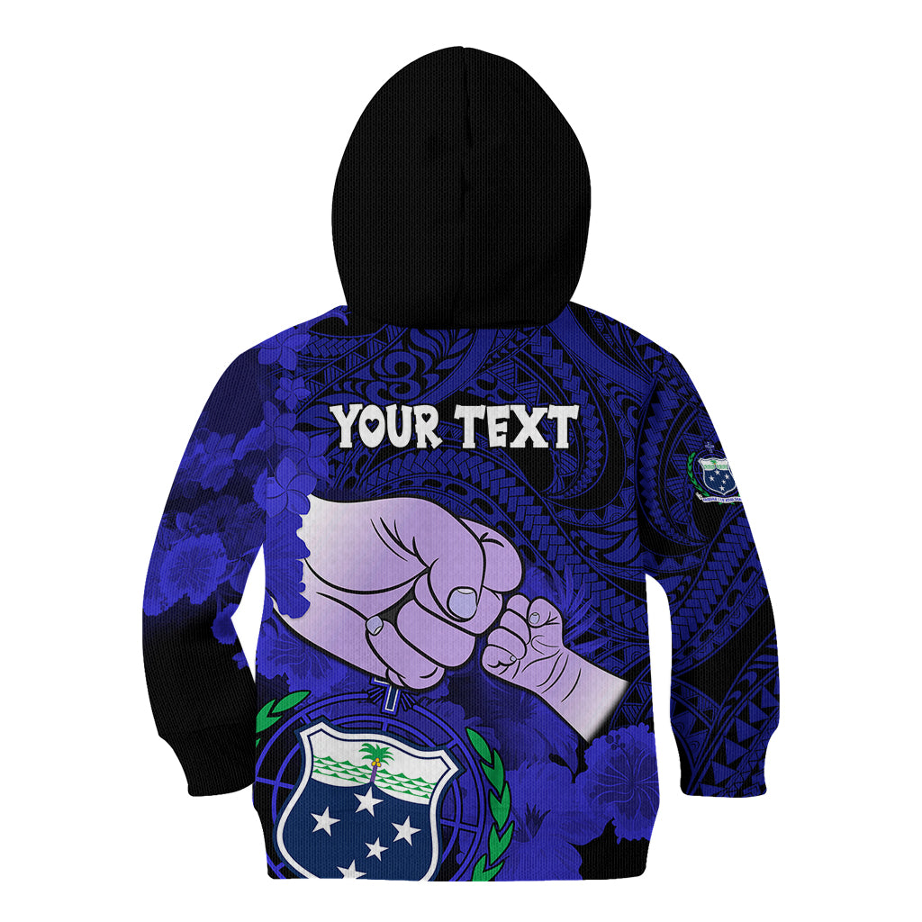 Personalised Fathers Day Polynesian Islands Samoa Kid Hoodie Dad Ou Te Alofa Ia Te Oe Tama - Blue Polynesian Flowers Tribal - Wonder Print Shop