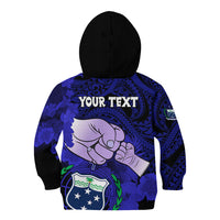Personalised Fathers Day Polynesian Islands Samoa Kid Hoodie Dad Ou Te Alofa Ia Te Oe Tama - Blue Polynesian Flowers Tribal - Wonder Print Shop