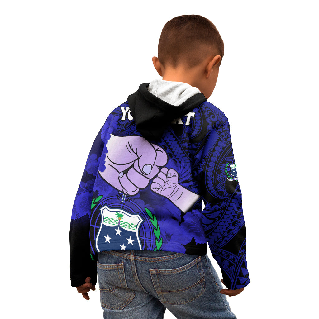 Personalised Dads Day Samoa Kid Hoodie Dad Ou Te Alofa Ia Te Oe Tama - Blue Polynesian Flowers Tribal - Wonder Print Shop