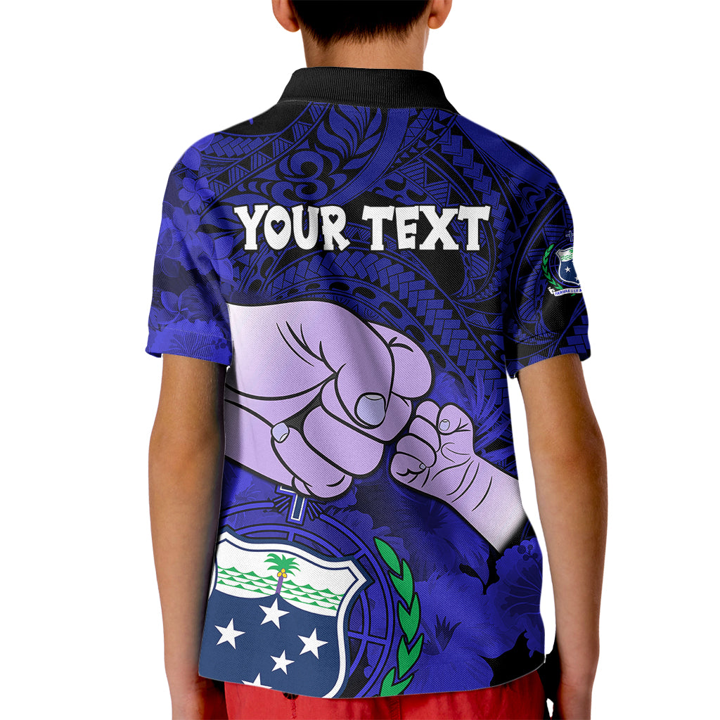 Personalised Fathers Day Polynesian Islands Samoa Kid Polo Shirt Dad Ou Te Alofa Ia Te Oe Tama - Blue Polynesian Flowers Tribal - Wonder Print Shop