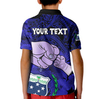 Personalised Fathers Day Polynesian Islands Samoa Kid Polo Shirt Dad Ou Te Alofa Ia Te Oe Tama - Blue Polynesian Flowers Tribal - Wonder Print Shop