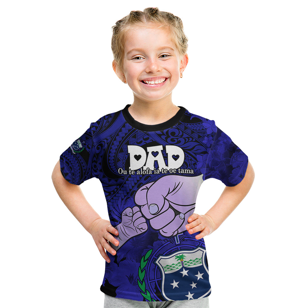 Personalised Fathers Day Polynesian Islands Samoa Kid T Shirt Dad Ou Te Alofa Ia Te Oe Tama - Blue Polynesian Flowers Tribal - Wonder Print Shop
