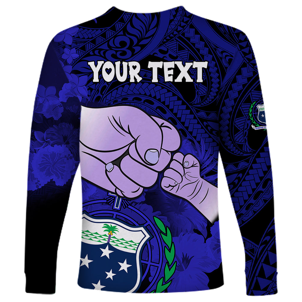 Personalised Fathers Day Polynesian Islands Samoa Long Sleeve Shirt Dad Ou Te Alofa Ia Te Oe Tama - Blue Polynesian Flowers Tribal - Wonder Print Shop