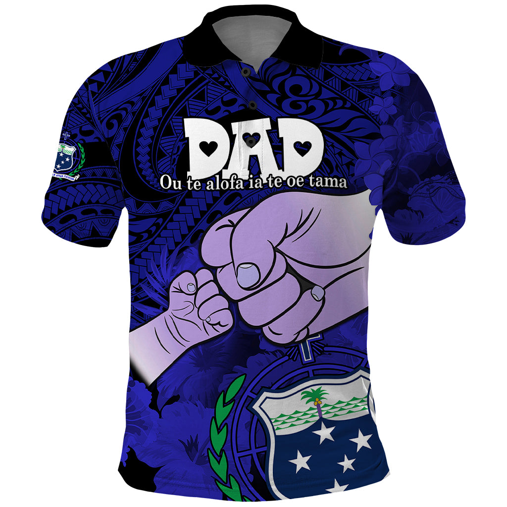 Personalised Fathers Day Polynesian Islands Samoa Polo Shirt Dad Ou Te Alofa Ia Te Oe Tama - Blue Polynesian Flowers Tribal - Wonder Print Shop