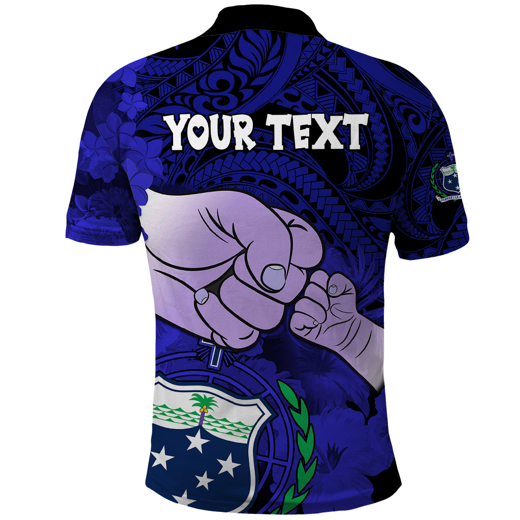 Personalised Fathers Day Polynesian Islands Samoa Polo Shirt Dad Ou Te Alofa Ia Te Oe Tama - Blue Polynesian Flowers Tribal - Wonder Print Shop