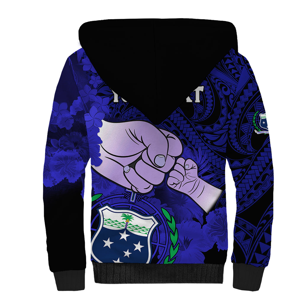 Personalised Fathers Day Polynesian Islands Samoa Sherpa Hoodie Dad Ou Te Alofa Ia Te Oe Tama - Blue Polynesian Flowers Tribal - Wonder Print Shop