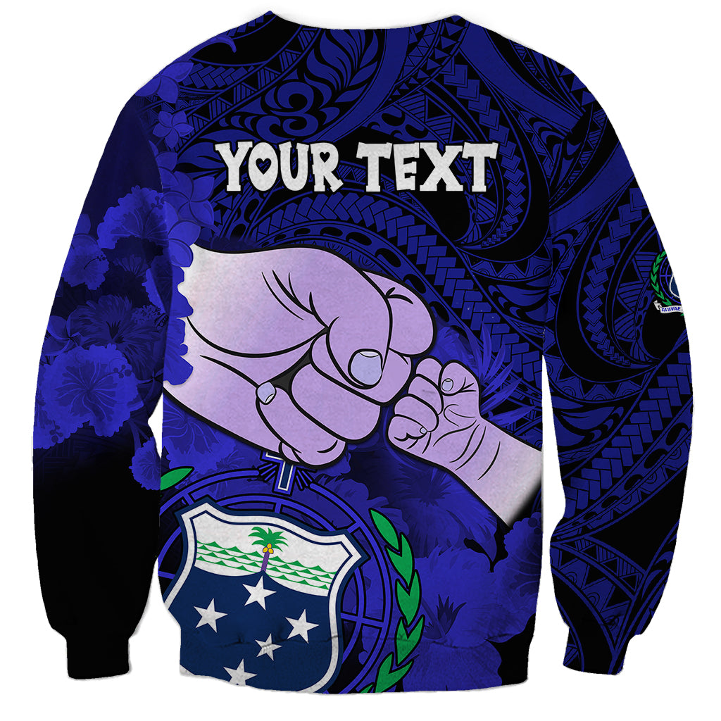 Personalised Dads Day Samoa Sweatshirt Dad Ou Te Alofa Ia Te Oe Tama - Blue Polynesian Flowers Tribal - Wonder Print Shop