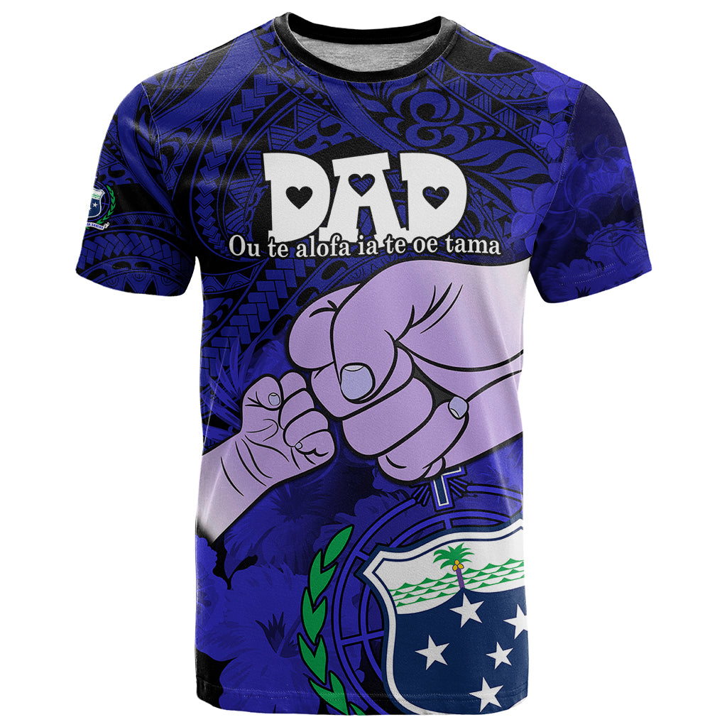 Personalised Fathers Day Polynesian Islands Samoa T Shirt Dad Ou Te Alofa Ia Te Oe Tama - Blue Polynesian Flowers Tribal - Wonder Print Shop