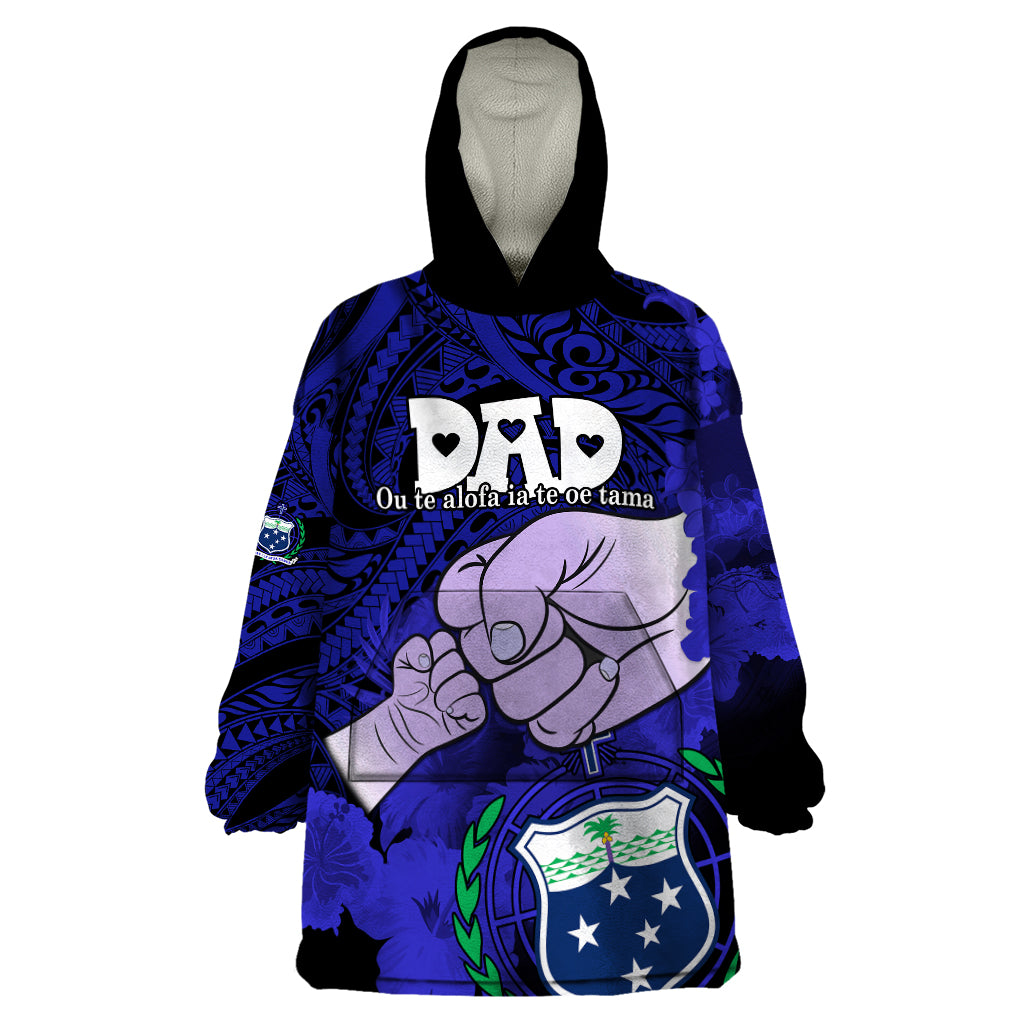 Personalised Fathers Day Polynesian Islands Samoa Wearable Blanket Hoodie Dad Ou Te Alofa Ia Te Oe Tama - Blue Polynesian Flowers Tribal - Wonder Print Shop