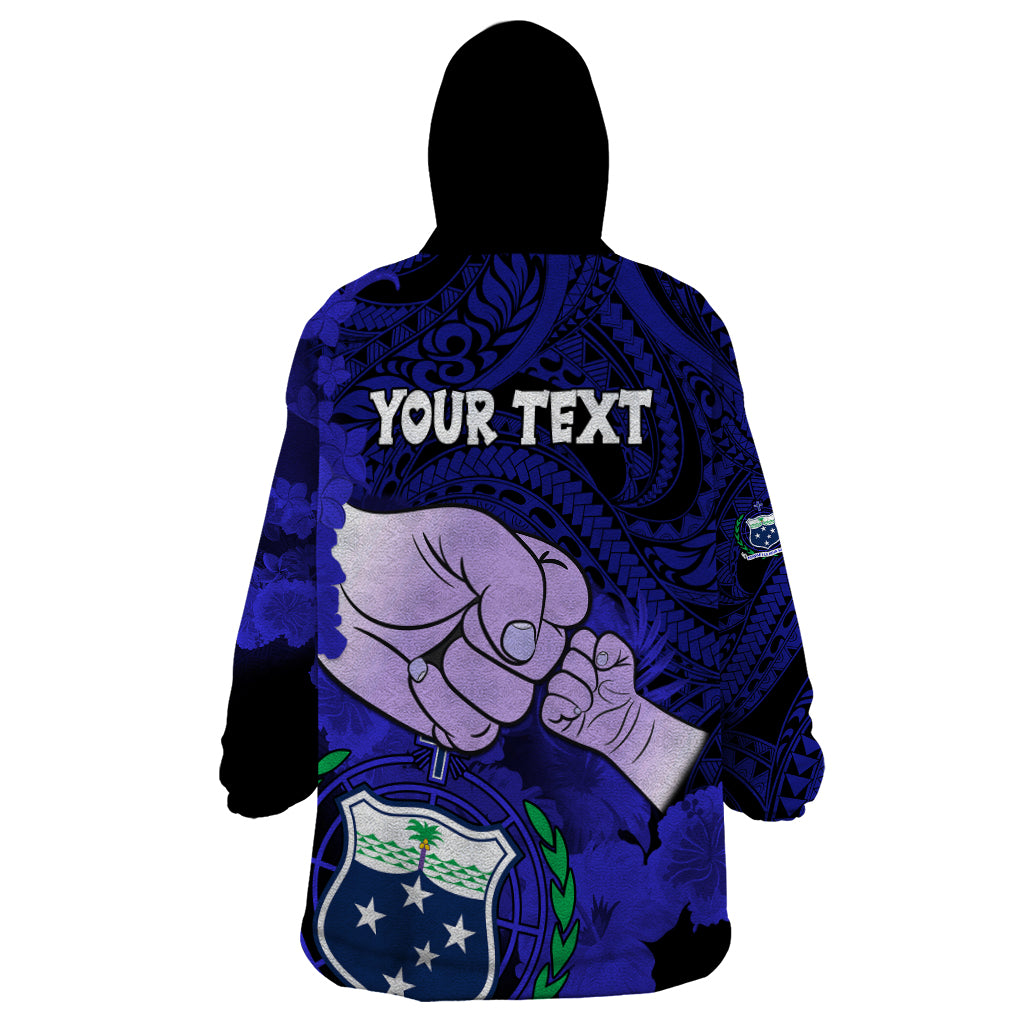Personalised Dads Day Samoa Wearable Blanket Hoodie Dad Ou Te Alofa Ia Te Oe Tama - Blue Polynesian Flowers Tribal - Wonder Print Shop