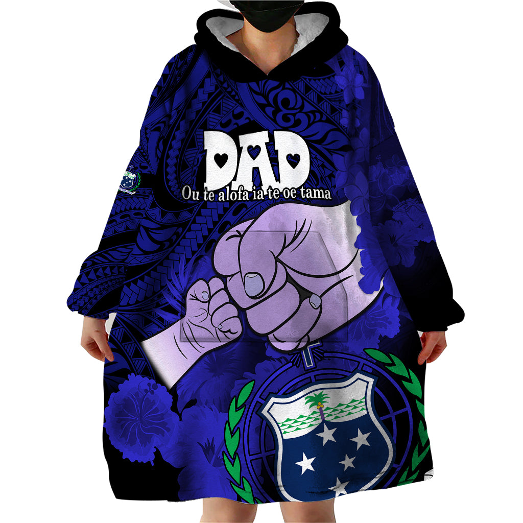 Personalised Fathers Day Polynesian Islands Samoa Wearable Blanket Hoodie Dad Ou Te Alofa Ia Te Oe Tama - Blue Polynesian Flowers Tribal - Wonder Print Shop